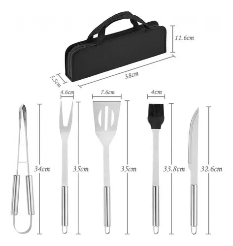 Set X5 Utensilios Asados Parrilero Acero