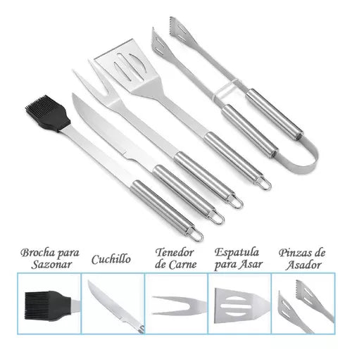 Set X5 Utensilios Asados Parrilero Acero